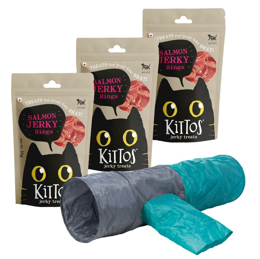 Combo Of Trixie Cat Tunnel 30115 Cm For Indoor & Outdoor Play With Kittos Salmon Rings 35G  Fun Interactive Cat Tunnel & Tasty 