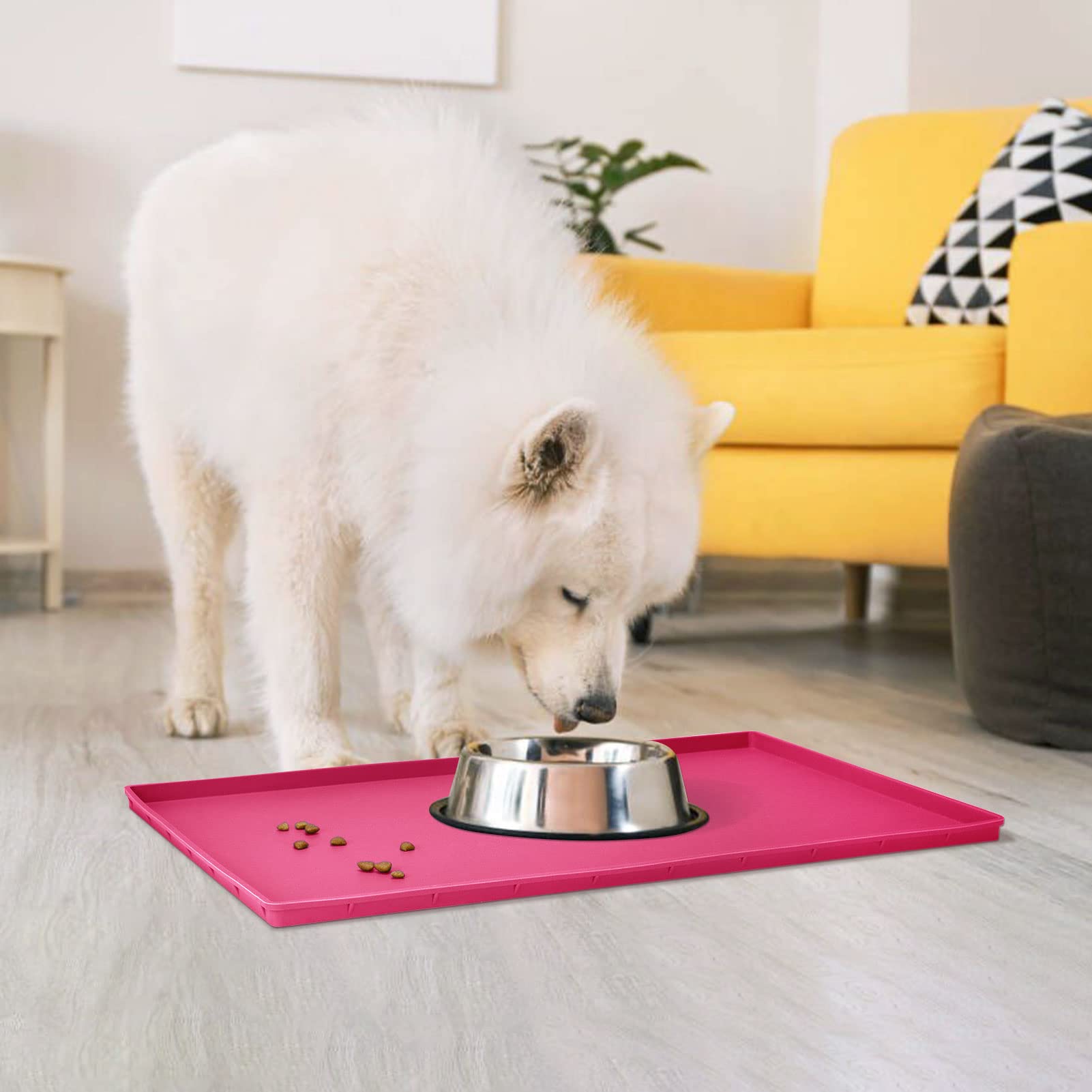 EIOKIT Dog Food Mat,Silicone Waterproof Food Tray,Non Slip Pet Bowl Mats Placemat,1  Raised Edge,Suitable for Most Small and Med