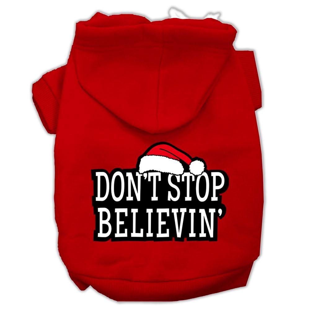 Christmas Pet Dog & Cat Hoodie Screen Printed, Don't Stop Believin Red XL (14-20 lbs.)