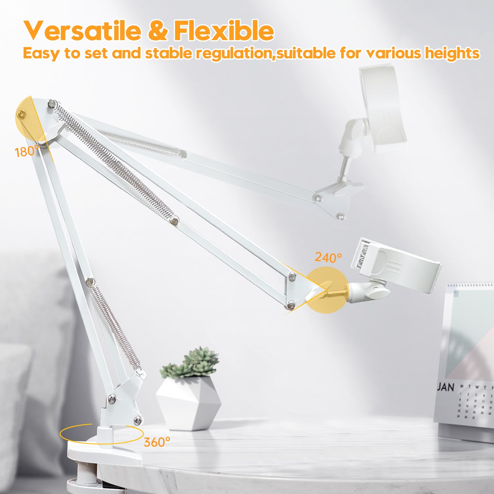 White Dog Hair Dryer Holder - 360 Rotating Hands-Free Stand With Adjustable Clamp For Blow Dryers,3-In-1 Holder For Pet Hair Dry