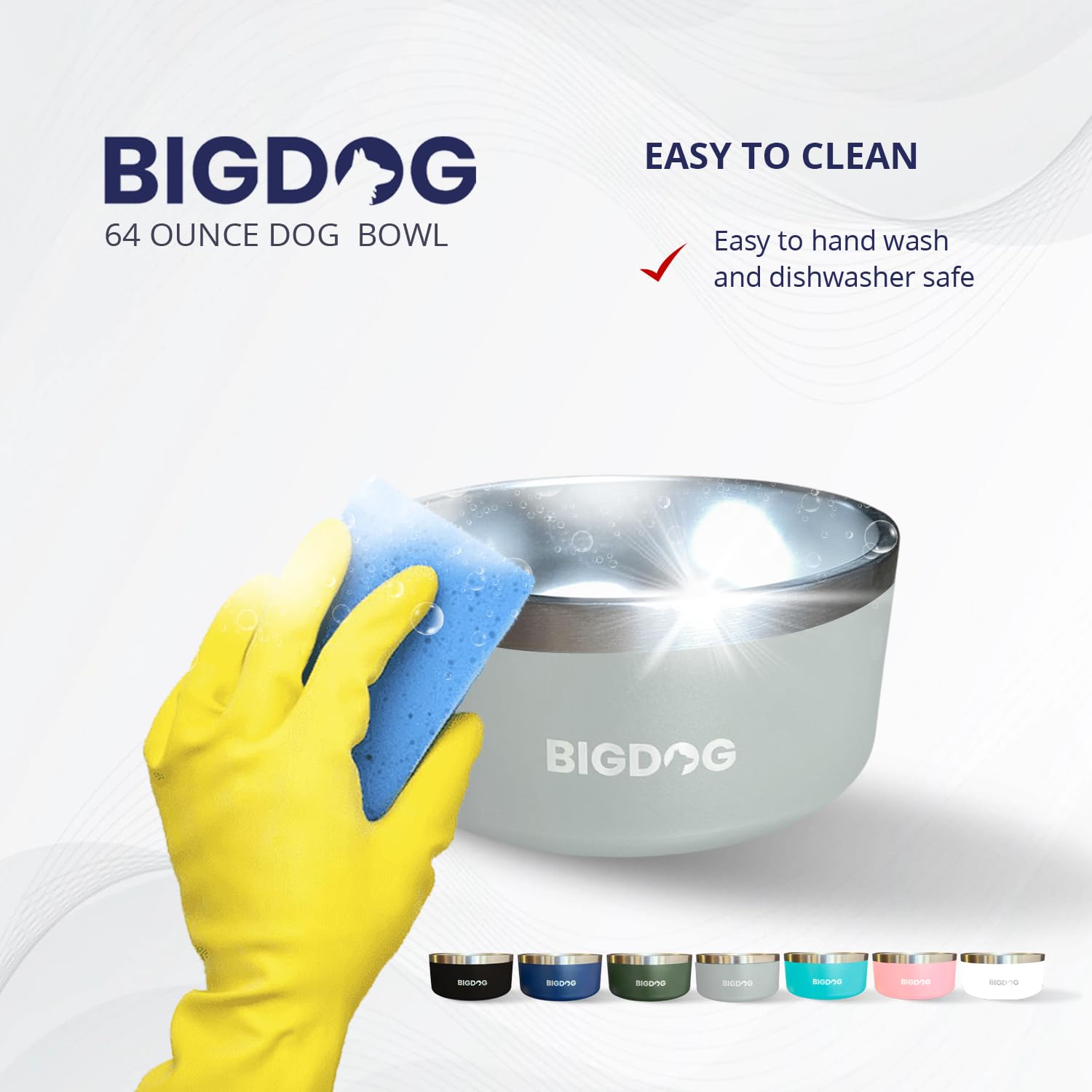 Bigdog Stainless Steel Dog Bowl, 100 Ounces, Spill Proof, Large Dogs, Light Blue