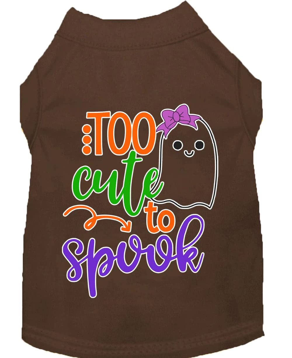 Halloween Pet Dog & Cat Shirt Screen Printed, &quot;Too Cute To Spook - Girly Ghost&quot; Brown SM (3-6 lbs.)