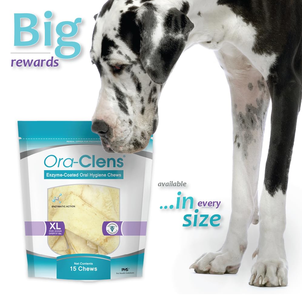 Ora-Clens Oral Hygiene Chews for X-Large Dogs-Enzymatic Dental Treats for Daily Oral Care, Cleans Teeth and Freshens Breath, Red