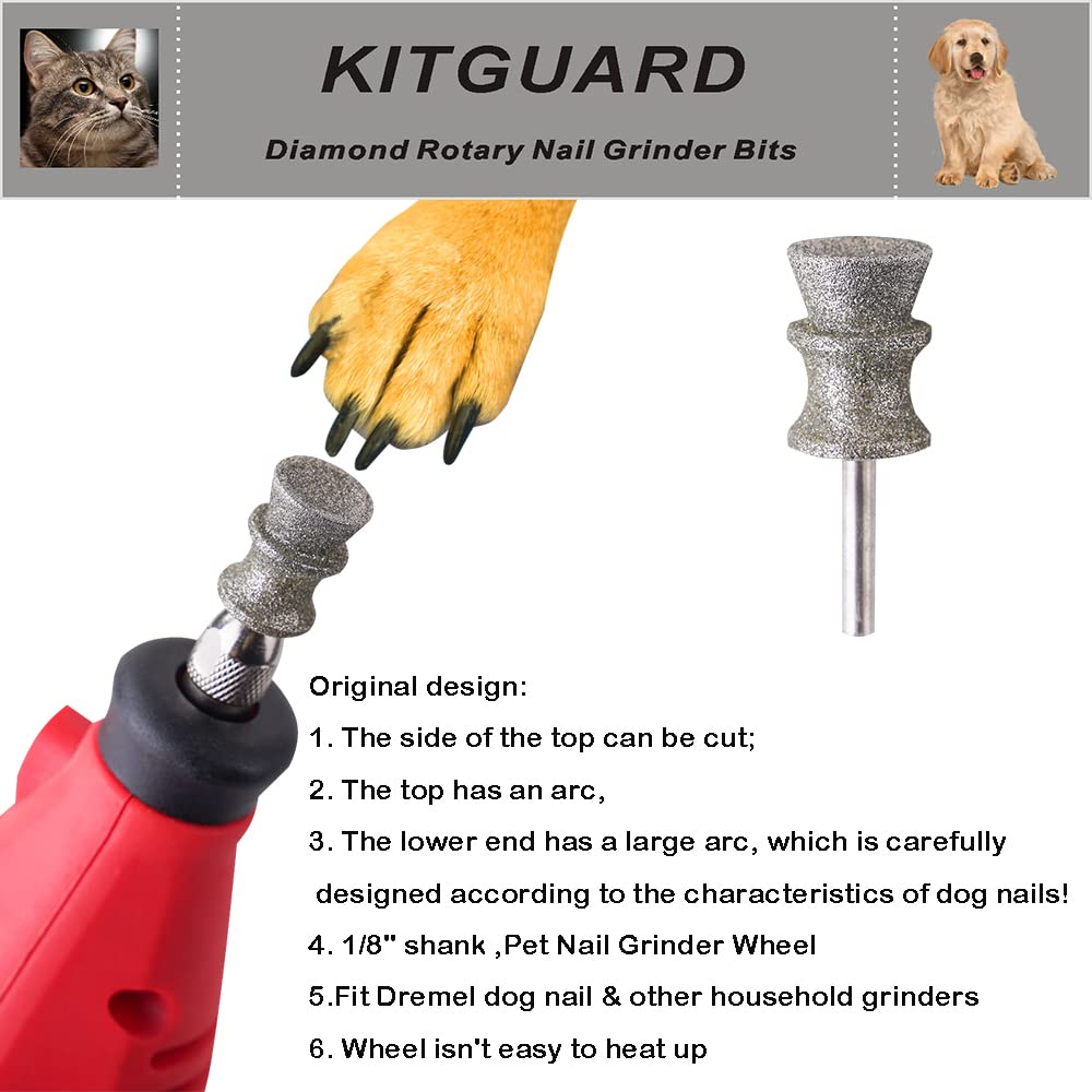 Kitguard Diamond Dremel Dog Nail Grinder Bits For Rotary Tool-1/8'' Dremel Dog Nail Grinder Attachment-Pet Nail Grinder Bit Work