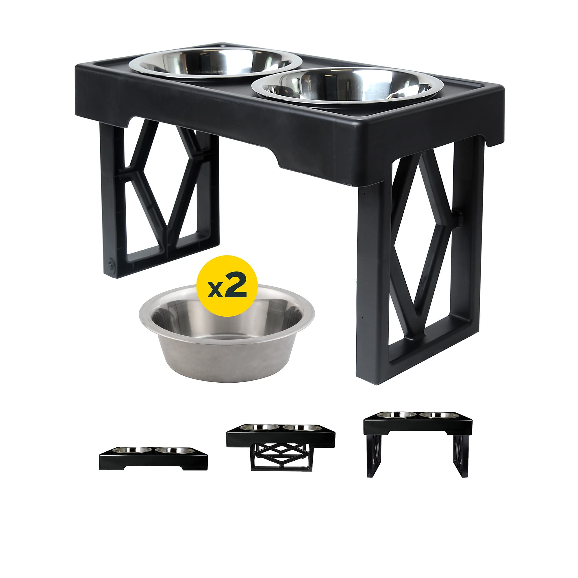 Pet Zone Designer Diner Bundle Adjustable Elevated Dog Bowls for Large Dogs, Medium and Small - Raised Dog Bowl Stand, Bowls for
