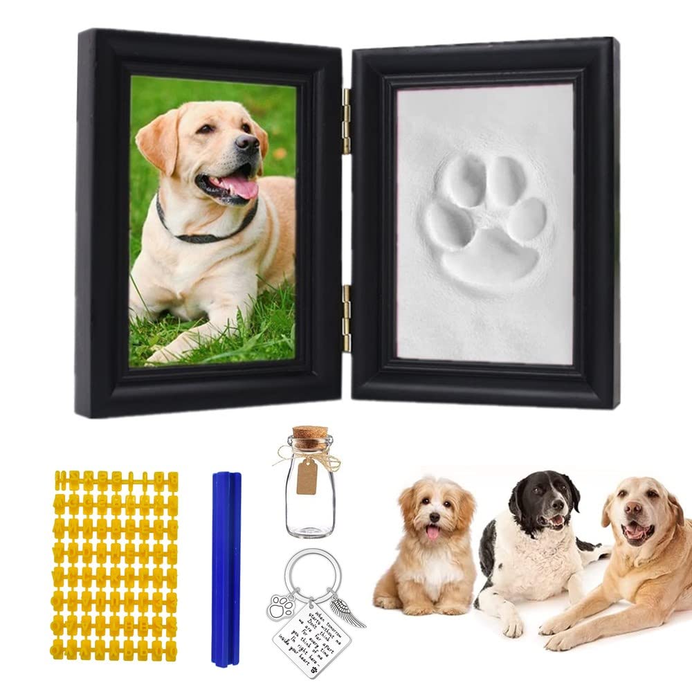 Aprllolg Pet Paw Print Keepsake Kit,Dog Memorial Photo Frame Dog Memorial Gifts For Paw Print Frame For Dog Cat,Personalized Gift For Pet Lovers And Memorials,Clay Imprint Kit,Wishing Bottle,Keychain