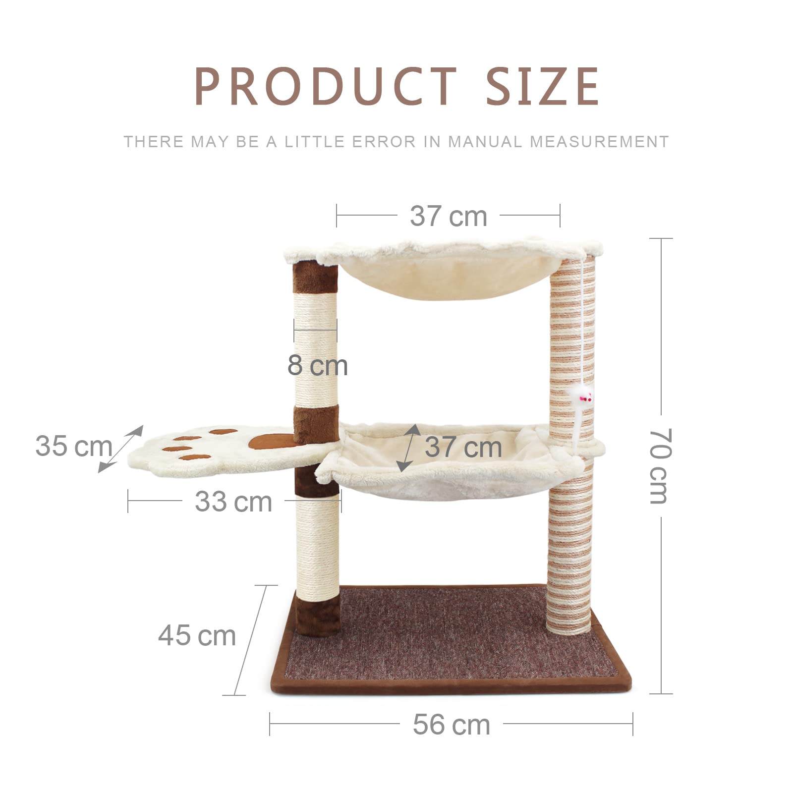 Songway Cat Scratching Post With Hammock - 27.5'' Cat Tree With Natural Sisal Post, Cradle Bed Hammock For Indoor Large Adult Ca