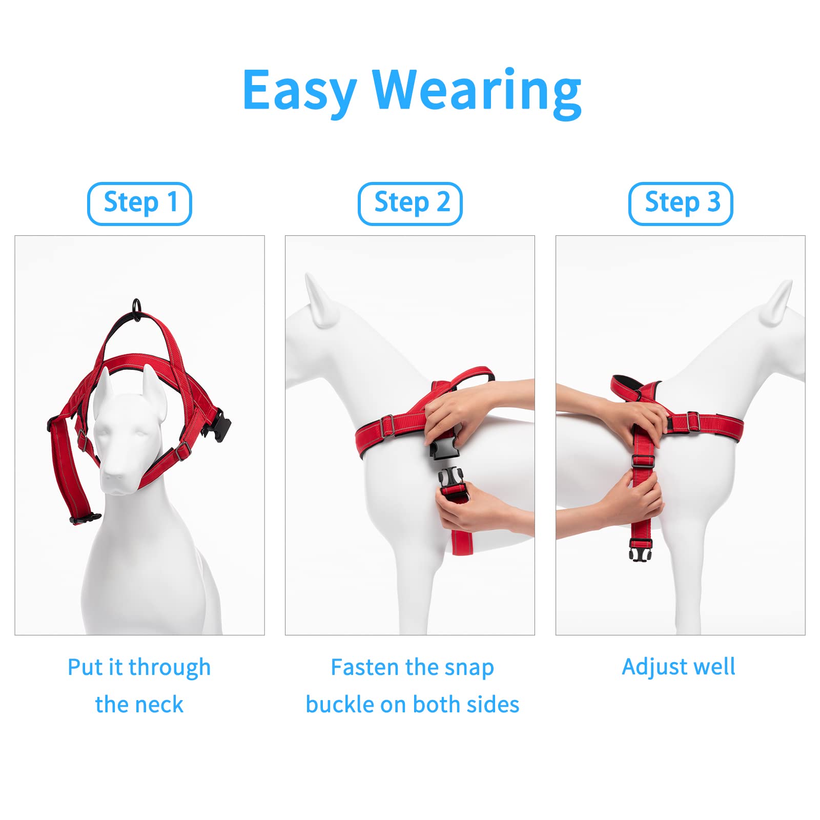 Qifbyfb Dog Harness, No Pull Dog Harnesses For Small Medlium Large Dogs Escape Proof Reflective With Comfortable Handle(Red, Xl)