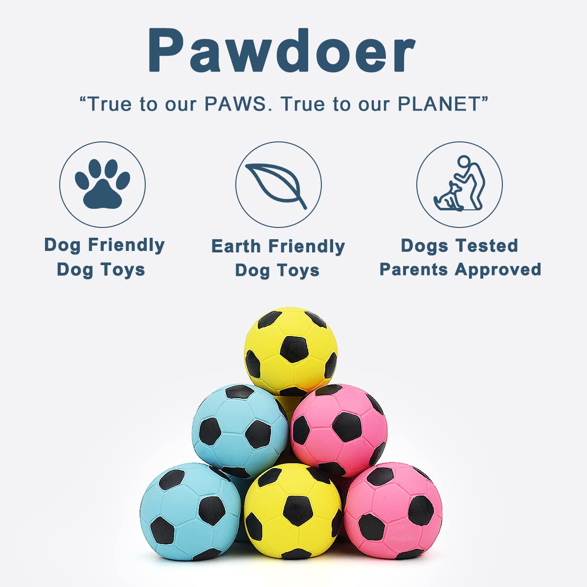Pawdoer Squeaky Dog Ball - Soft Natural Latex Rubber Toy for Small Dogs - 2.0″ Soccer Ball - Perfect for Play & Fetch - 3 Pack
