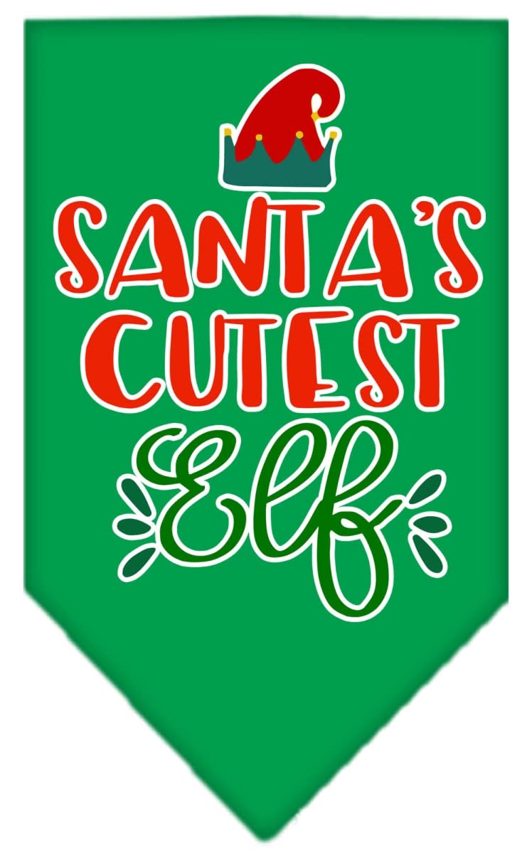 Christmas Pet and Dog Bandana Screen Printed, &quot;Santa's Cutest Elf&quot; Emerald Green Small