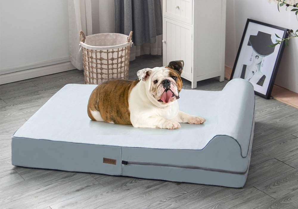 5.5-inch Thick High Grade Orthopedic Memory Foam Dog Bed With Pillow and Easy to Wash Removable Cover with Anti-Slip Bottom. Fre