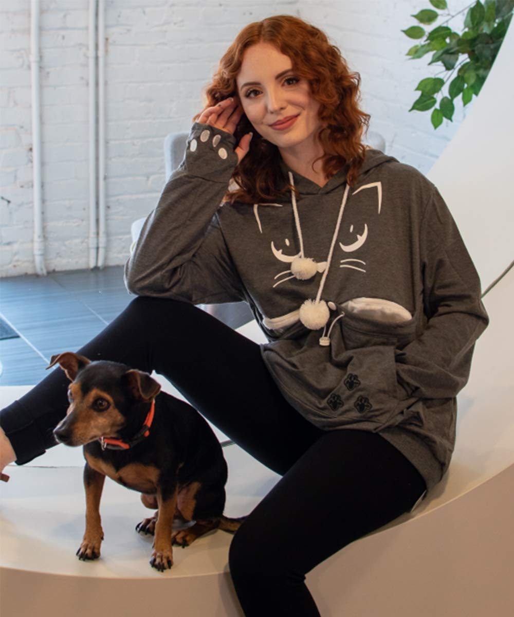 Unisex Hoodies Pet Holder Cat Dog Kangaroo Pouch Carries Pullover With Cat Printing Sweatshirt (Dark Grey, Xxl)