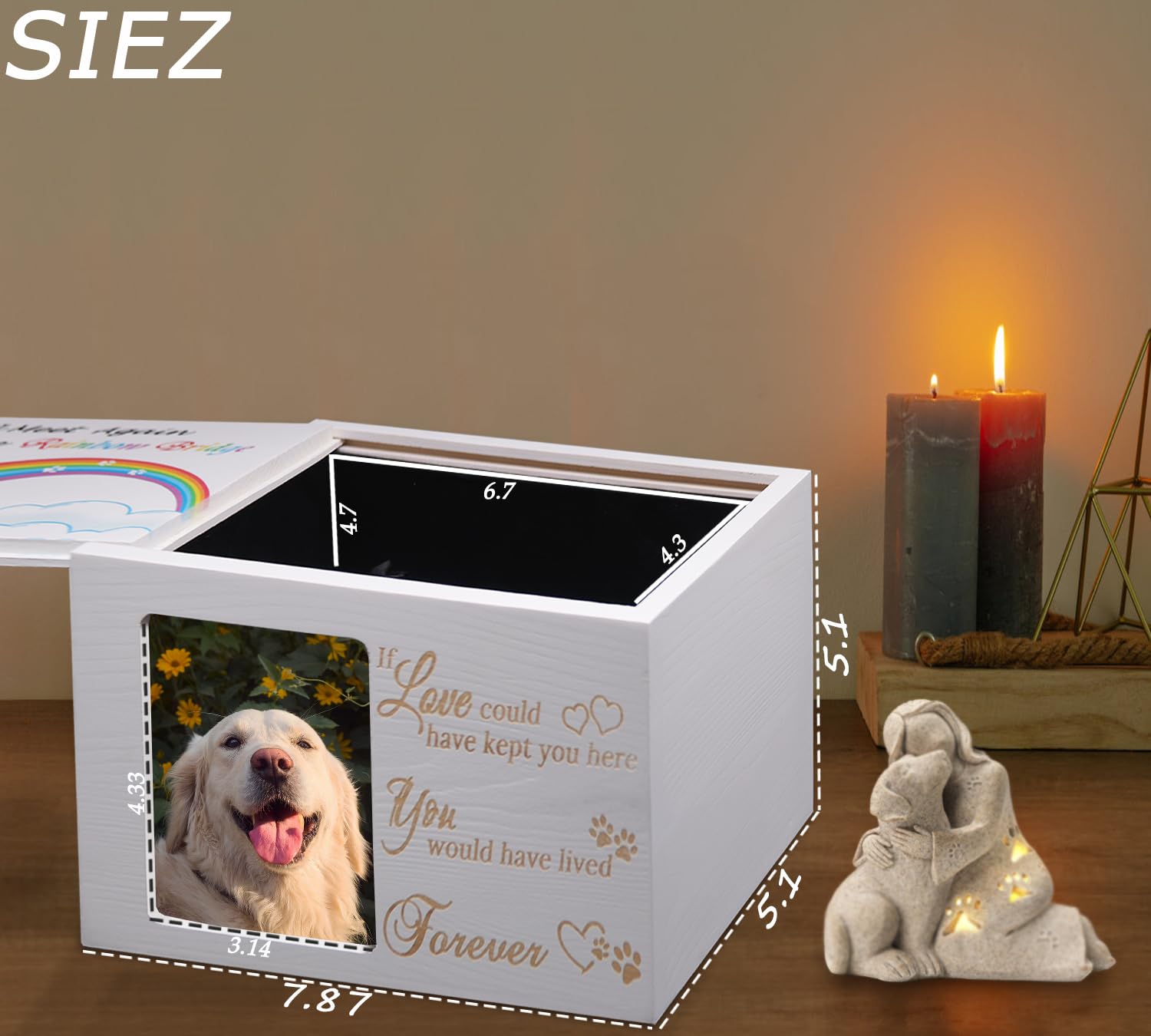 Sofunii Pet Urns For Dogs Or Cats Ashes,Extra Large Wooden Funeral Cremation Memorial Box With Photo Frame,Rainbow Bridge Keepsa