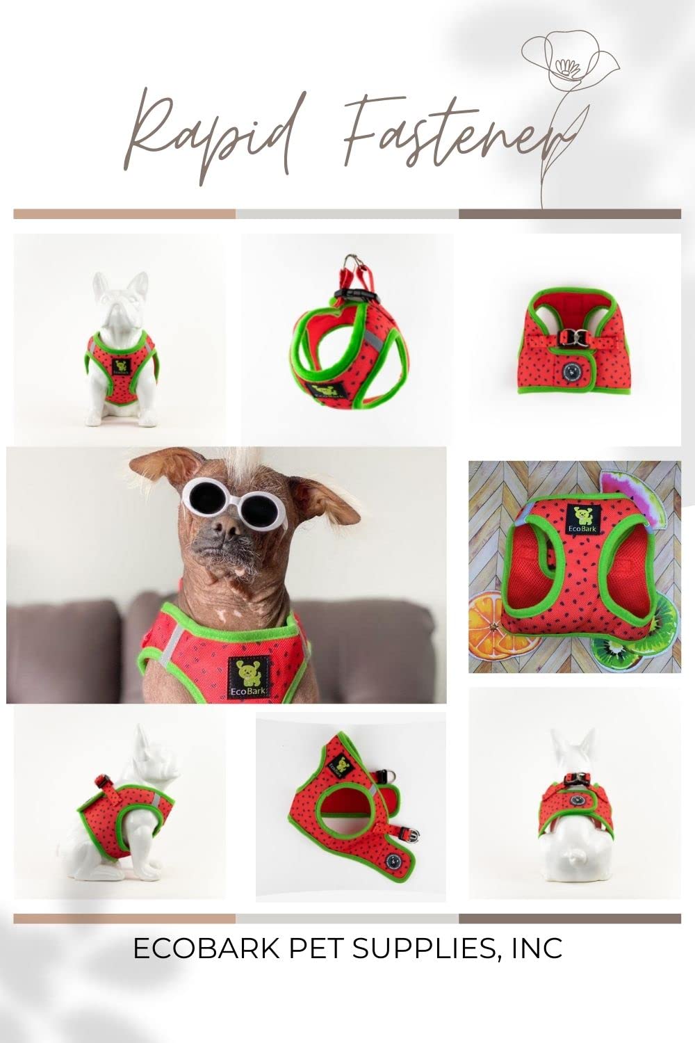 Ecobark Step In Dog Harness - Teacup Dog Harnesses For Xxs, Xs, And Small Dogs - Soft No Pull Mini Body Halter - Puppy To Senior Dogs - Toy Breed Dog Harness Vest Under 5 Pounds Lbs (Watermelon, Xxxs)