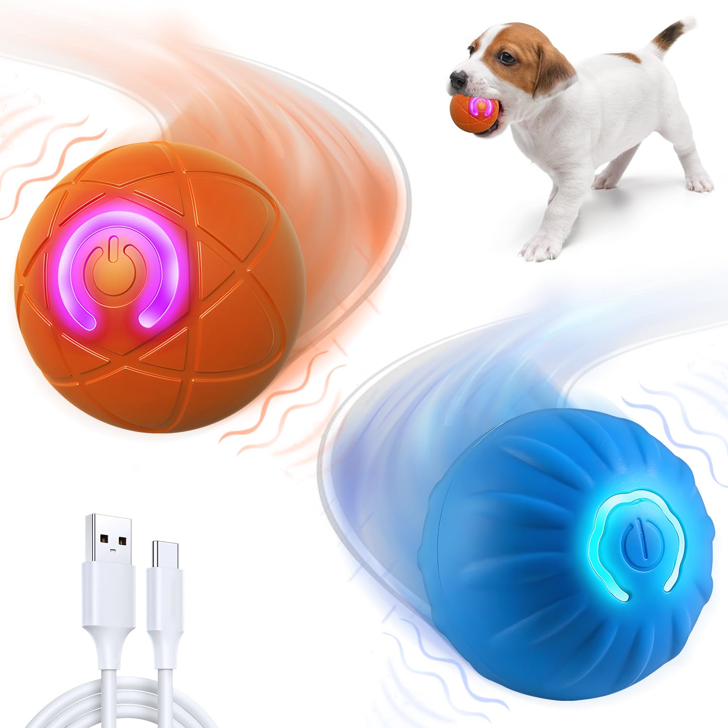 WLLEADG Shaky Ball Toy for Dogs, Interactive Vibrating Toy for Small, Medium, Large Dogs, USB Rechargeable (2Pcs)