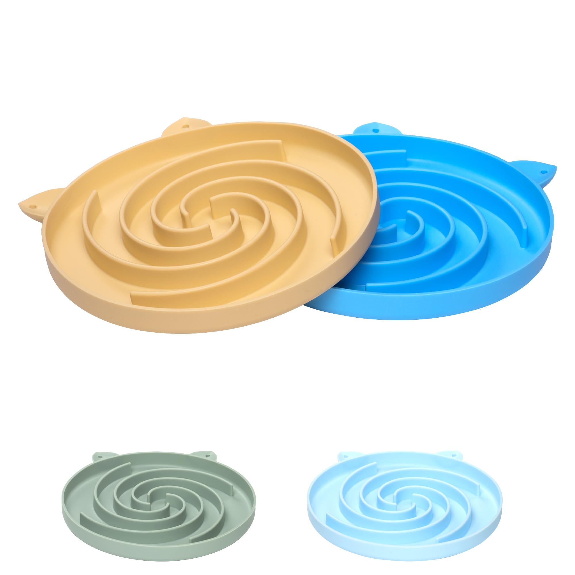 Bifeaw Slow Feeder Cat Bowl, Easy to Clean Silicone Bowl, Ideal for Dry and Wet Food (Yellow and Blue)