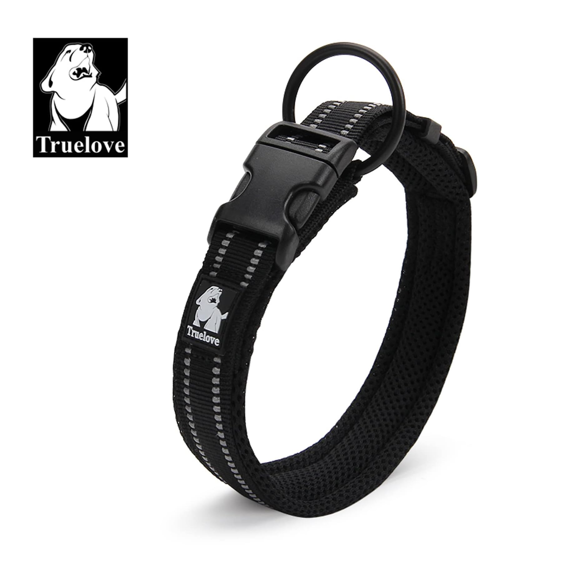 Truelove Dog Collar Reflective Premium Duraflex Buckle,High Grade Nylon Webbing No Choke Basic Collars Tlc5011(Black,Xl)