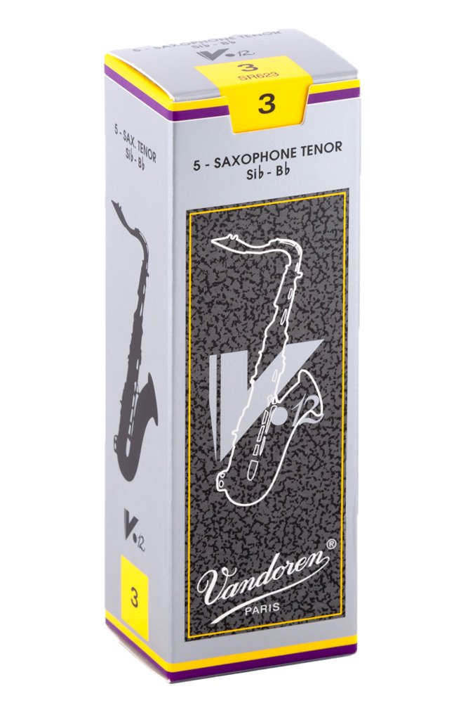 Vandoren Sr623 Tenor Sax V12 Reeds Strength 3 Box Of 5, Black
