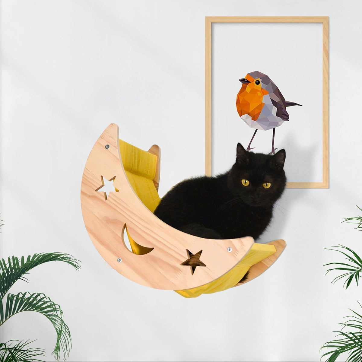 Ditosh Cat Hammock Moon Bed Wall Mounted Shelf Cat Wall Shelves And Perches Solid Wood Cat Wall Furniture Cats Wall Bed For Cats
