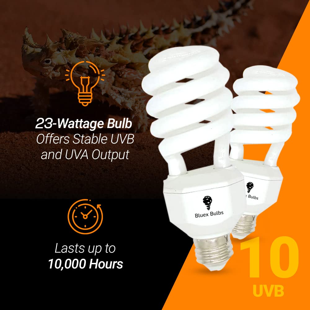 2 Pack 23-Watt Reptile Bulb Desert Uva Uvb Light - 10.0 Uvb Reptile Light - Compact Florescent Terrarium Bulb Suitable For Deser