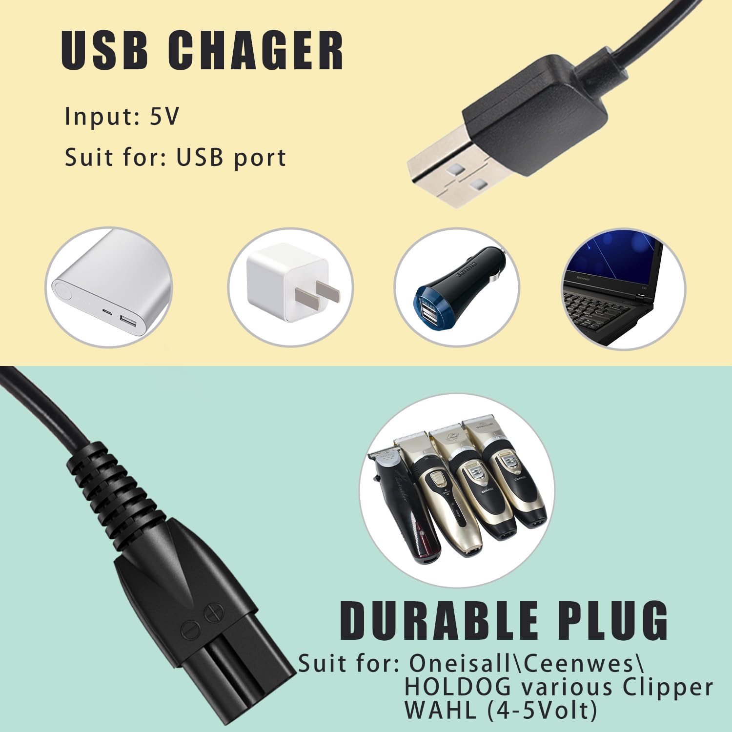 Universal Hair Clipper Charger Cord, Replacement Charger for Various Electric Hair Clipper, Shavers, Razors,Trimmer, Pet Clipper