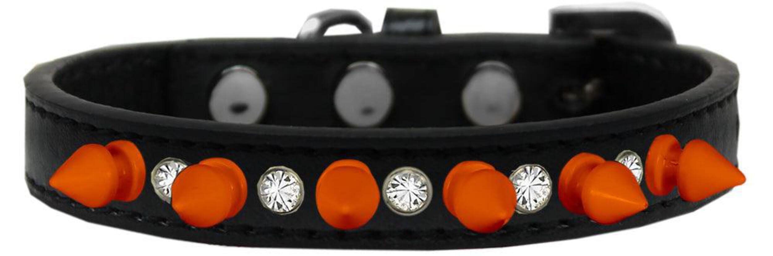 Mirage Pet Products Crystal and Neon Orange Spikes Dog Collar, Size 12, Black