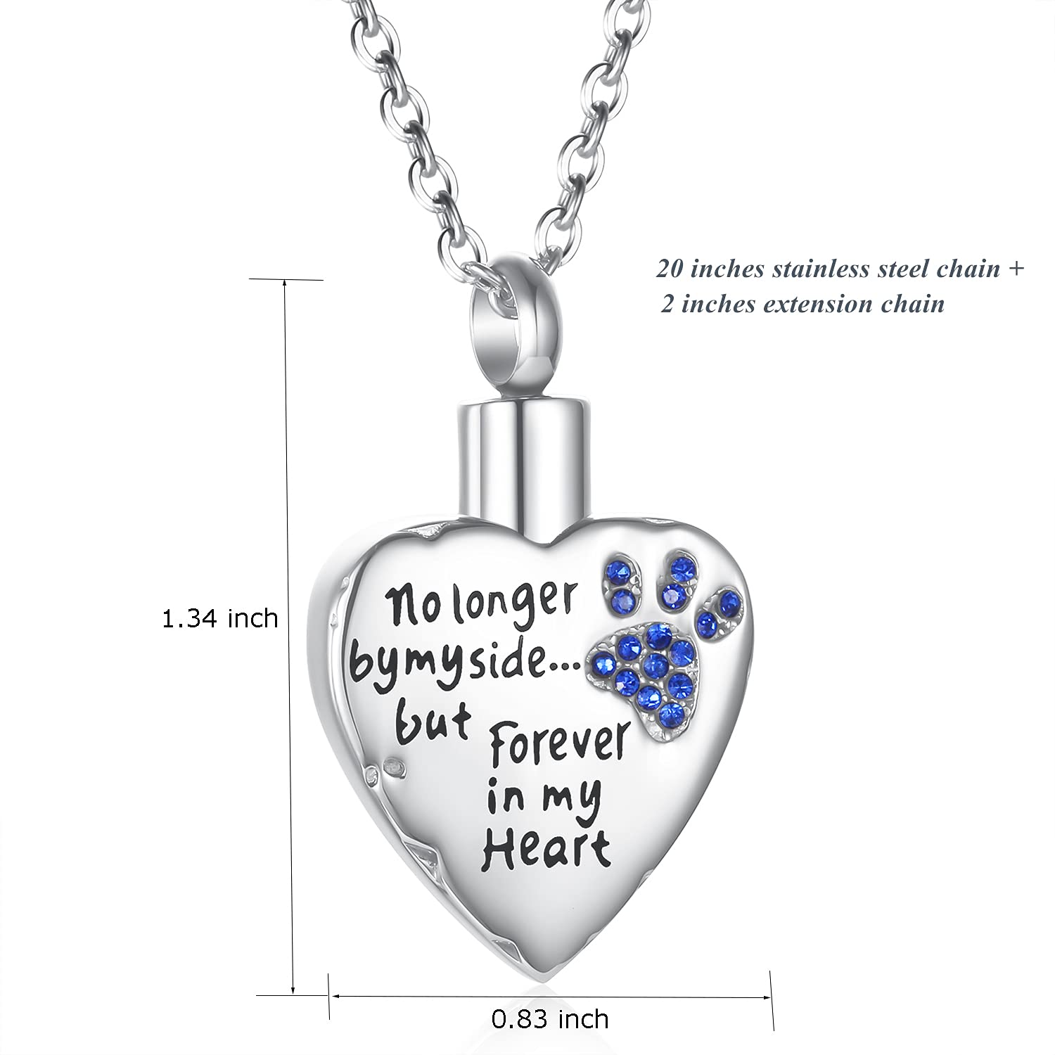 Fashion Pet Cremation Jewelry Stainess Steel Heart Keepsake Ashes Necklace Dog Cat Paw Memorial Urn Pendant(Dark Blue)