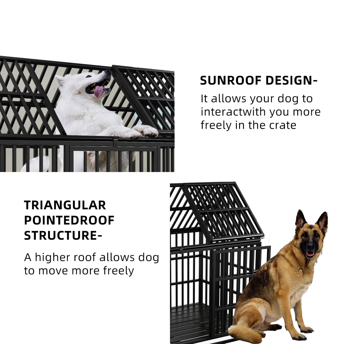 54 Inch Heavy Duty Indestructible Dog Crate, Escape Proof Dog Cage Kennel With Lockable Wheels, High Anxiety Double Door, Extra