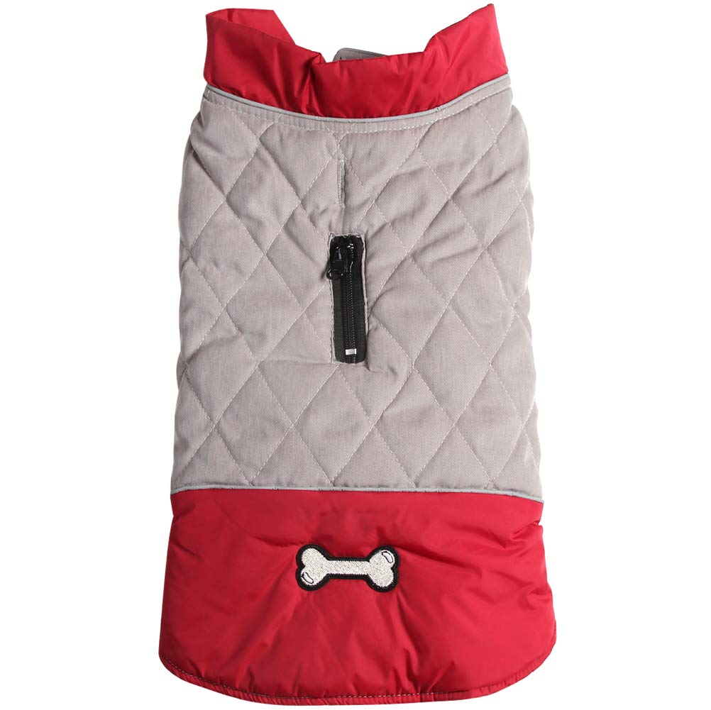 Vecomfy Reversible Dog Coats For Small Dogs Waterproof Warm Puppy Jacket For Cold Winter,Red And Grey S