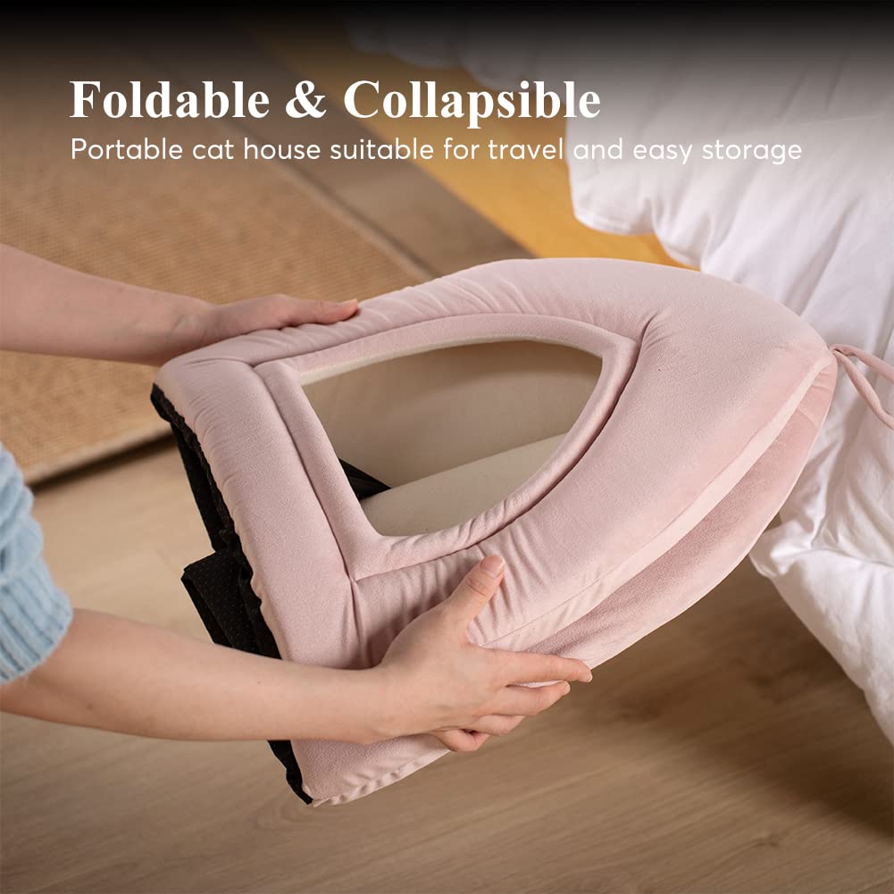 Kasentex Cat Bed For Indoor Cats, 2-In-1 Cat House Pet Supplies For Kitten And Small Cat Or Dog - Animal Cave, Cat Tent With Removable Washable Pillow Cushion (Pink 15X15X15)