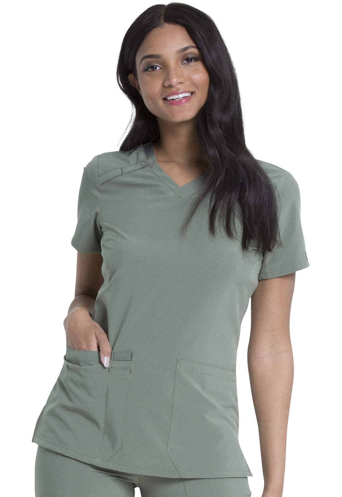 Dickies Eds Essentials Scrubs, V-Neck Womens Tops With Four-Way Stretch And Moisture Wicking Dk615, Xl, Olive