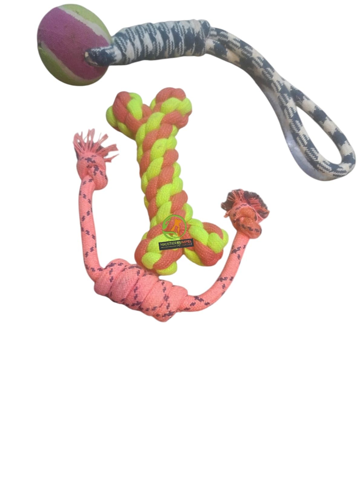 HAUSTIER KUMPEL Dog Rope Toy | Multicolor Braided Cotton Chew Rope with Ball | Durable Interactive Tug Toy for Dental Hygiene & 