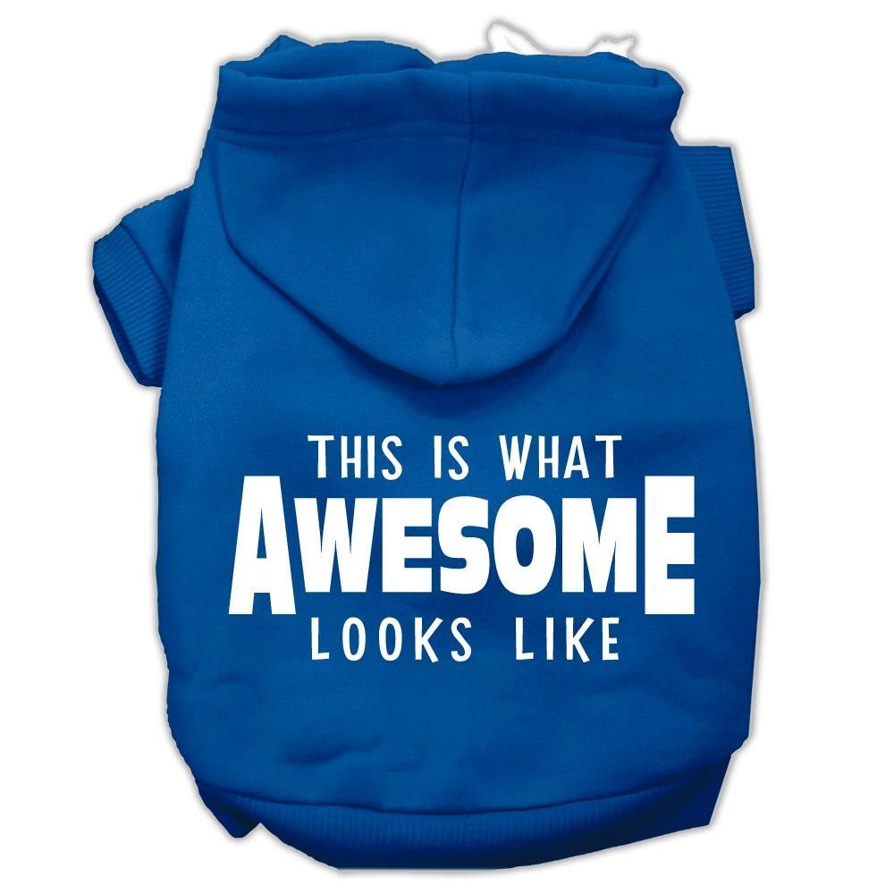 Pet Dog & Cat Hoodie Screen Printed, 'This Is What Awesome Looks Like' Blue Xs (0-3 Lbs.)