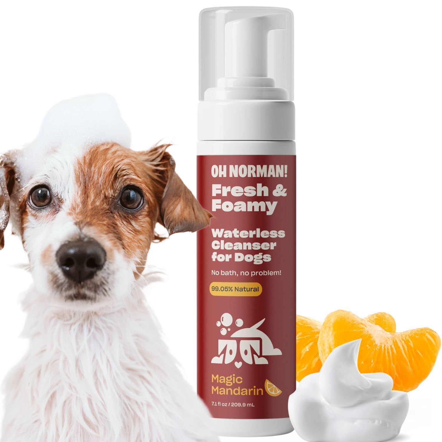 Oh Norman! Fresh And Foamy Waterless Shampoo By Kaley Cuoco, No Rinse Dry Shampoo For Dogs, Magic Mandarin Scent, Hypoallergenic
