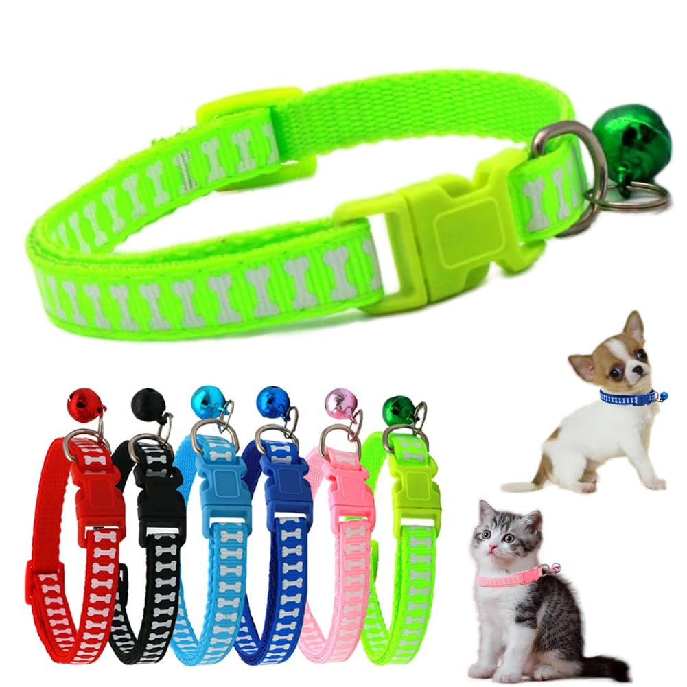 Xxs Dog Collar With Bell, Soft Nylon Identification Green Cat Collars With Bells For Xxs Xs Small Tiny Little Pet Girl Puppy Col