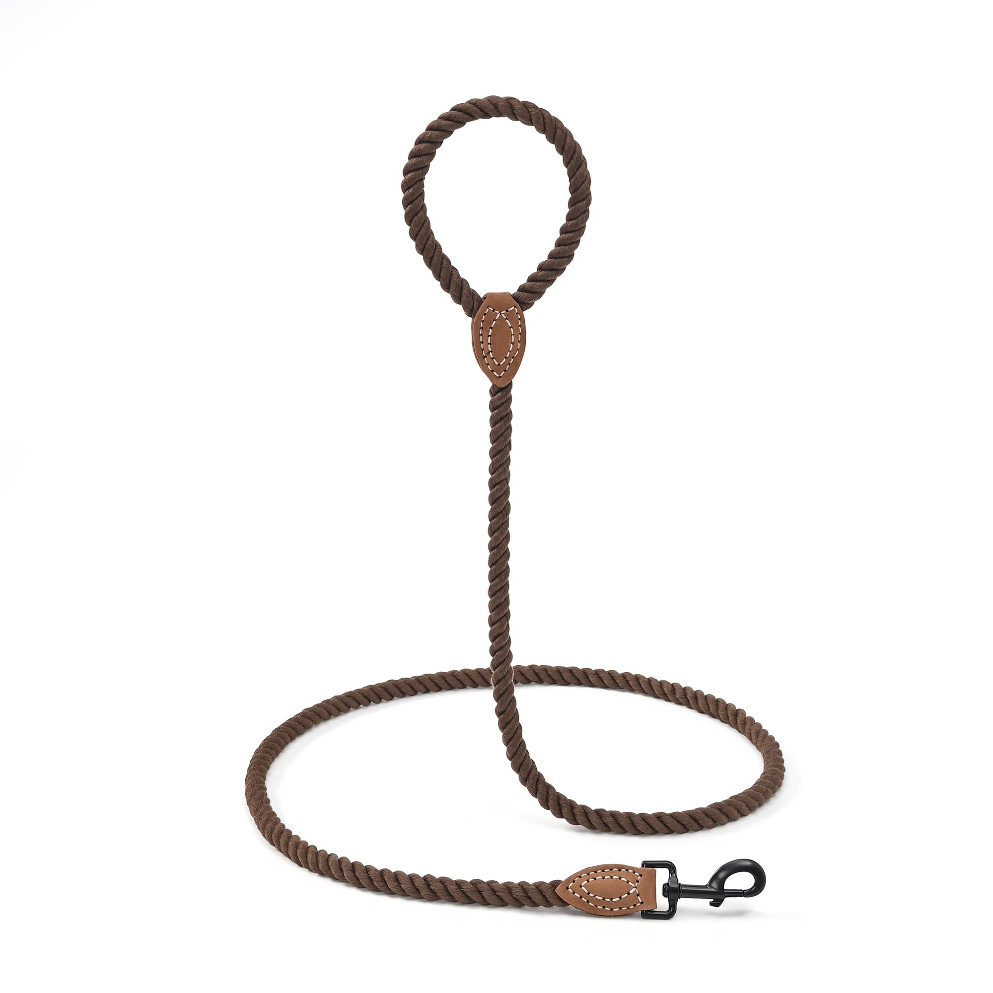 Mile High Life Dog Leash, Braided Cotton Rope Leashes With Leather Tip - Heavy Duty Metal Clasp, 6Ft, 1/2' Thick - Wedding, Wal