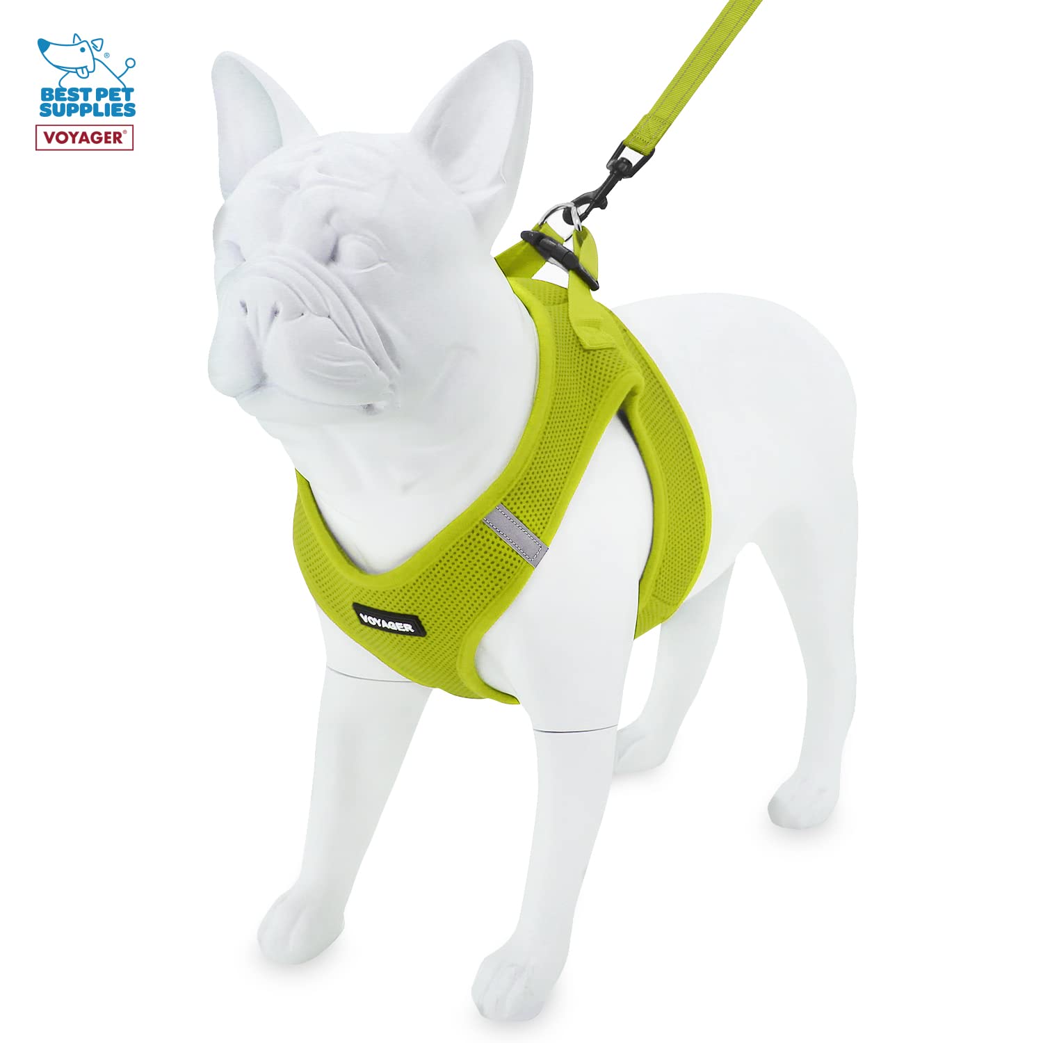 Voyager Step-In Air All Weather Mesh Harness And Reflective Dog 5 Ft Leash Combo With Neoprene Handle, For Small, Medium And Large Breed Puppies By Best Pet Supplies - Leash Harness (Lime Green), Xl