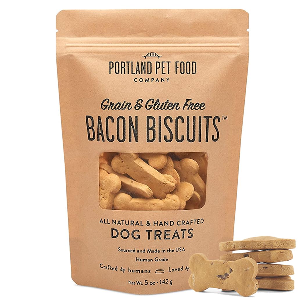 Crafted By Humans Loved By Dogs Portland Pet Food Company Grain-Free & Gluten-Free Biscuit Dog Treats (1-Pack 5 Oz) - Bacon Flavor - All Natural, Human-Grade, Made In The Usa