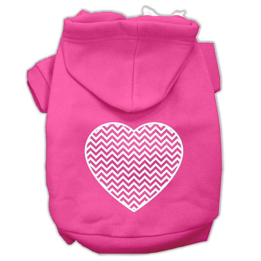 Pet Dog & Cat Hoodie Screen Printed, Chevron Heart Gray SM (3-6 lbs.)