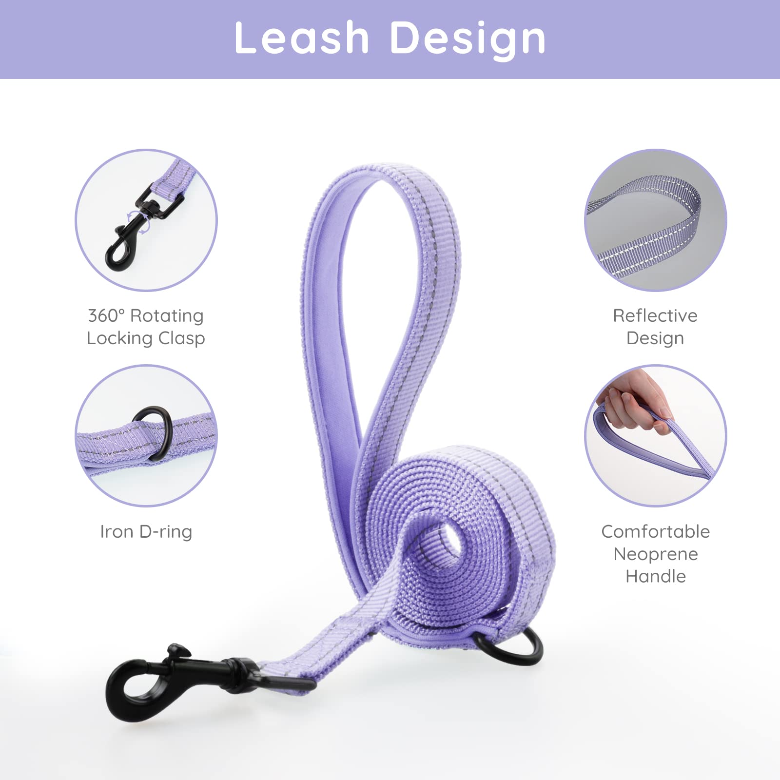 Bella & Pal Puppy Harness With Leash Set, Dog Harness For Small Dogs No Pull, Dog Leash For Small Dogs, Step In Harness For Extra Small Dogs, Purple Lavender Harness, S