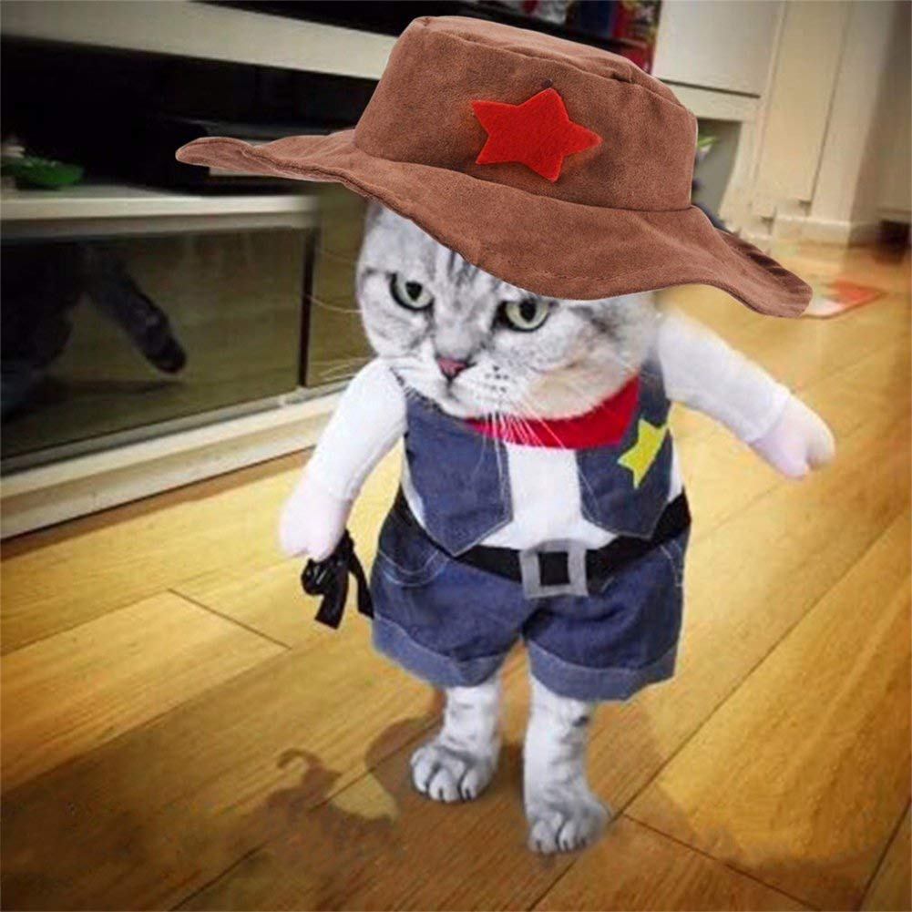 Meihejia Halloween Costume For Cat And Small Dog, Funny Cowboy Costume Hat Suit - L