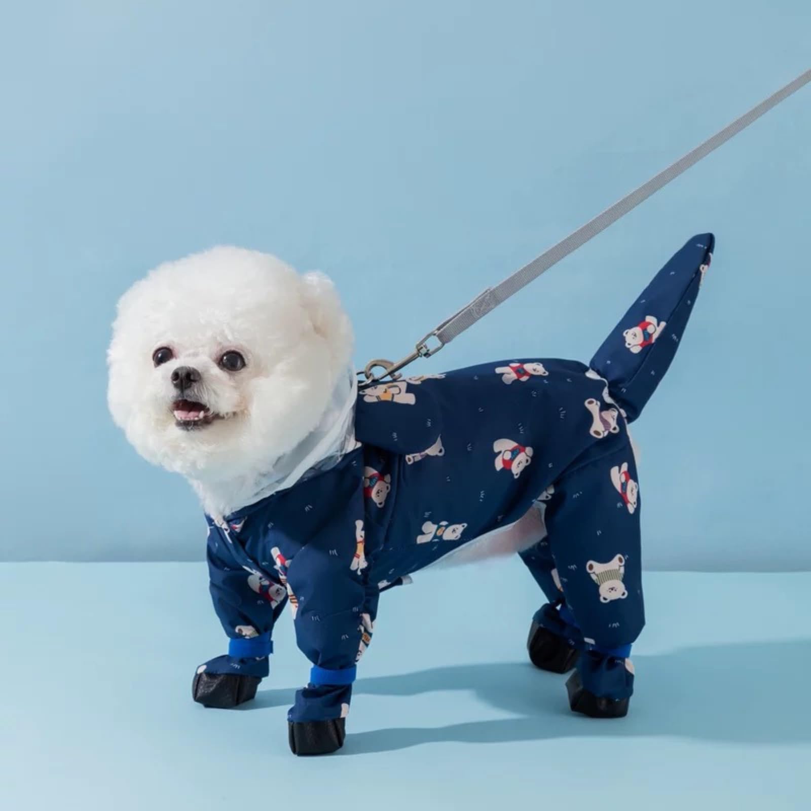Harikaji Small Dog Raincoat, Tail Protect Feet Cover Waterproof Dog Rain Jacket Dog Rain Coat For Puppy Small Dogs (Navy Bear,L)