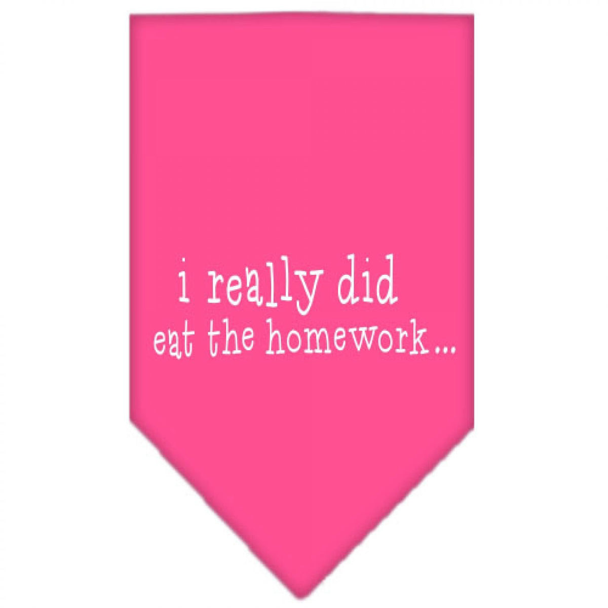 Pet and Dog Bandana Screen Printed, &quot;I Really Did Eat The Homework&quot; Bright Pink Large