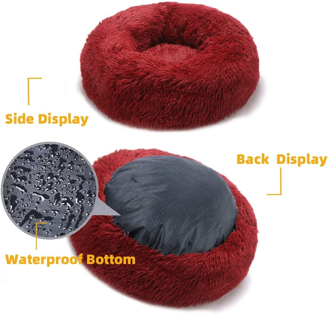 Cat Beds For Indoor Cats - Cat Bed Washable 20/24 Inches, Dog Beds For Small Medium Dogs, Anti Anxiety Round Fluffy Plush Faux F