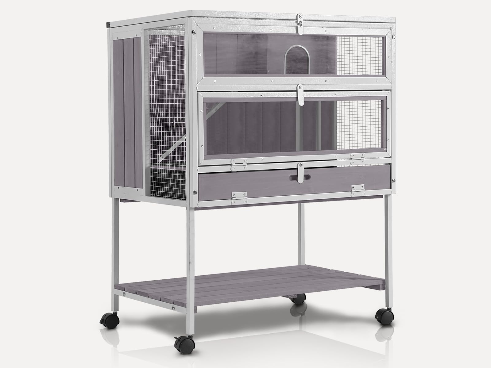 Medehoo Guinea Pig Cage, Moveable Metal Frame Hamster Cage Anti-Chewing With Aluminium Alloy Edge, Hideouts, Ramps, Seesaws Chew