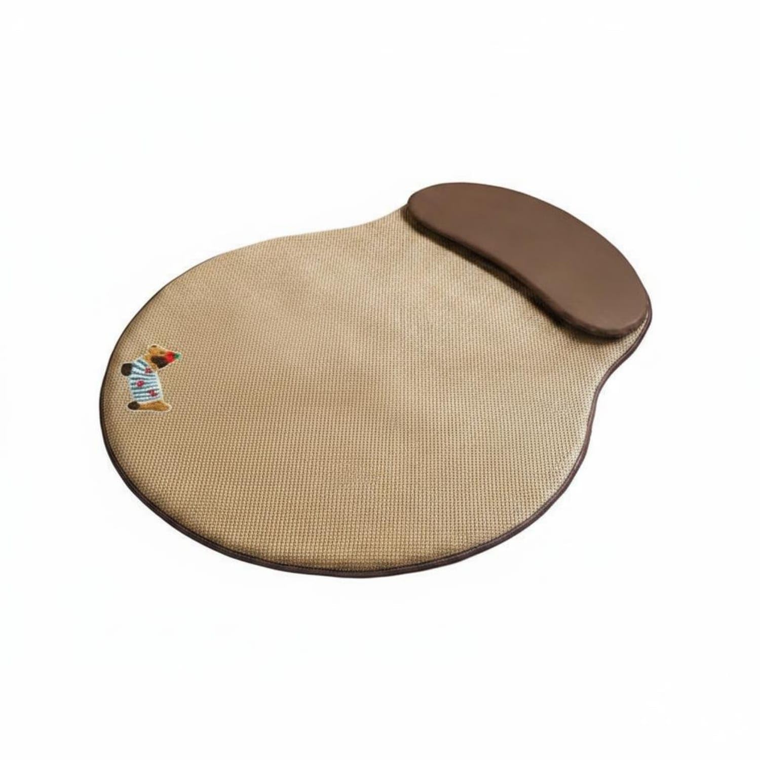 Summer Pet Cooling Mat Headrest Cooling Bed Mat Woven Texture Piped Border for Cats, Small Dogs, L, Brown Dog