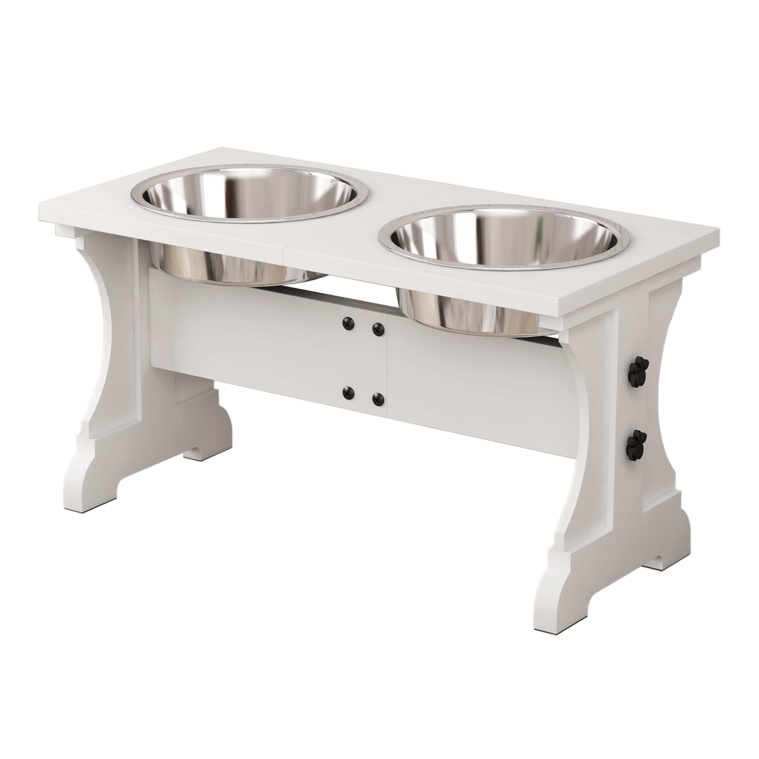 Piskyet Elevated Dog Bowls,Farmhouse Dog Bowls Stand, Raised Dog Bowl With 2 Stainless Steel Wooden Dog Bowls,7 Cups 11''H_55 Oz