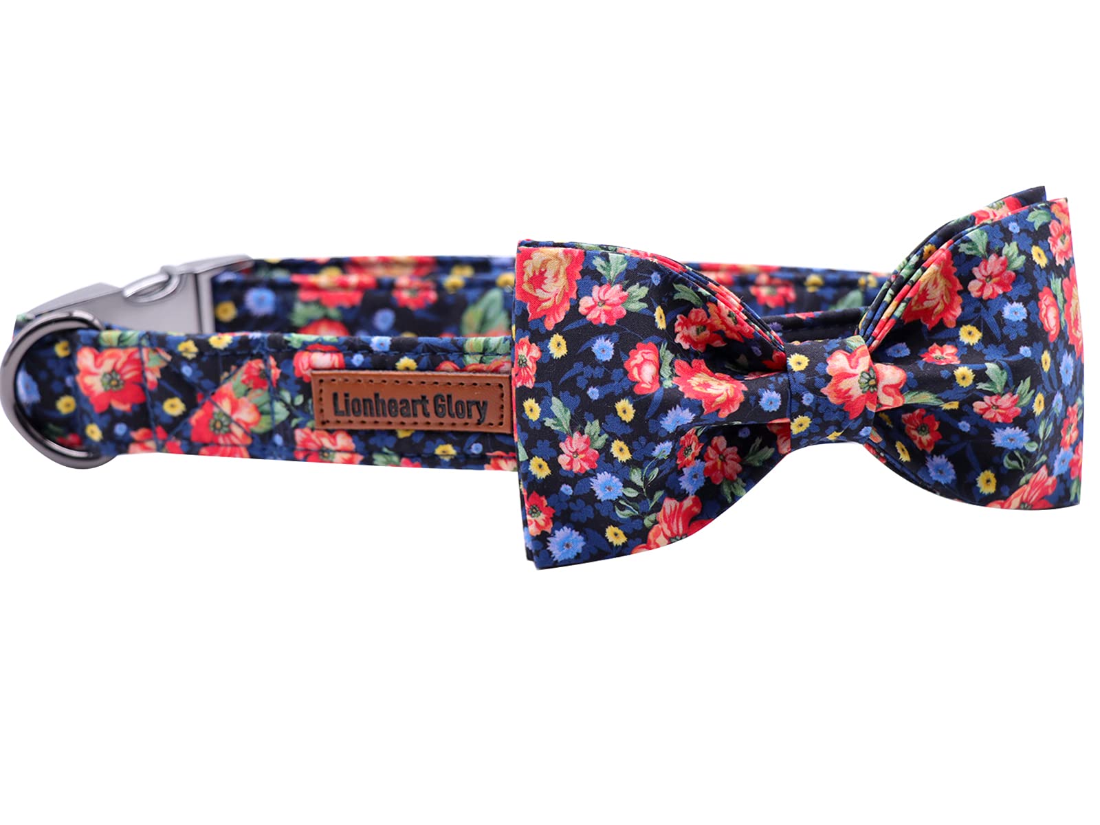 Lionheart Glory Premium Floral Dog Collars, Bowtie Dog Collar, Adjustable Heavy Duty Dog Collar With Bow For Medium Dogs