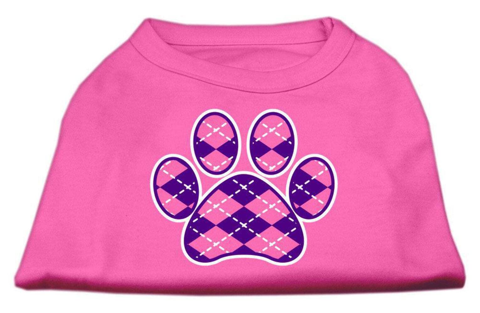 Pet Dog & Cat Shirt Screen Printed, 'Argyle Paw Purple' Black Md (6-10 Lbs.)