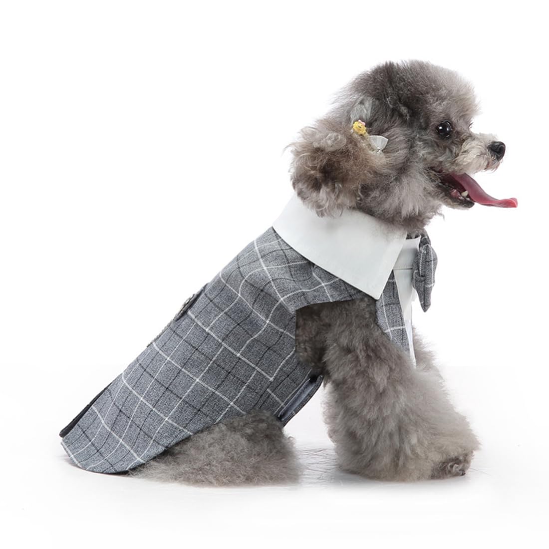 Doteyayp Puppy Tuxedo With Detachable Bowtie Prom Wedding Formal Wear Prince Costume For Small Dog (Large, Grey Plaid)